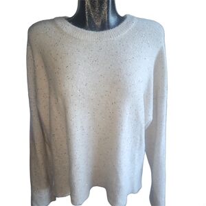 Reitmans Cream and Gold Sequin Detailed Crew Neck Relaxed Fit Sweater Size L